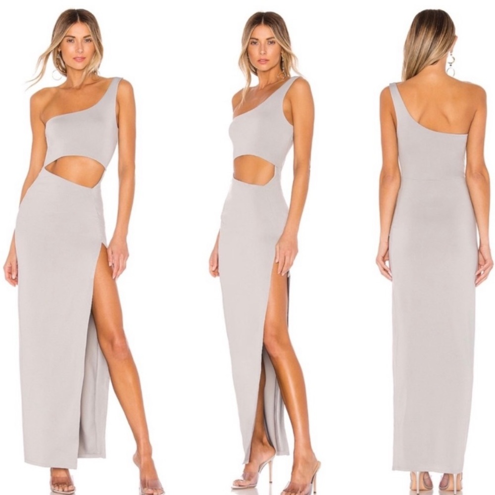 Superdown Erla Cutout Maxi Dress in Light Gray Sz S One Shoulder